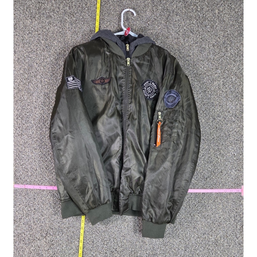 Phat Farm Bomber Jacket Men Medium Olive Green Hooded Flight Patch Utility 10385